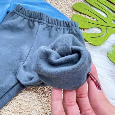 Conj. Casaco Cavalinho de Brinquedo e Calça de Moletom - Azul Bebê e Chumbo